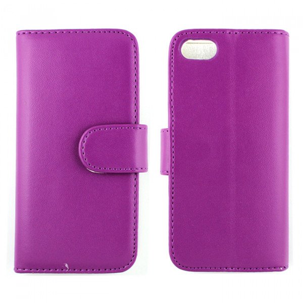 Wholesale iPhone 5 5S Simple Leather Wallet Case with Stand (Purple)